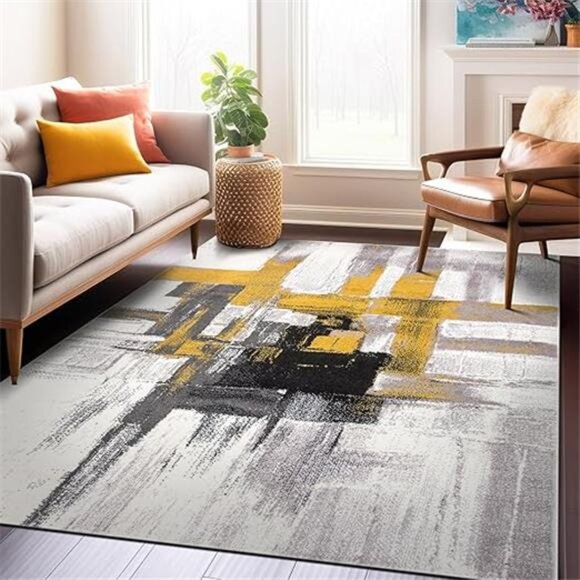 Modern Abstract Area Rug 5' x 7' Gold - Picture 8 of 8